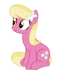 Size: 1452x1796 | Tagged: safe, artist:three uncle, derpibooru import, lily, lily valley, earth pony, pony, growing up is hard to do, background pony, cute, female, flower, flower in hair, lily (flower), mare, simple background, sitting, smiling, transparent background