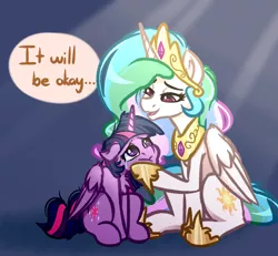 Size: 4000x3700 | Tagged: safe, artist:witchtaunter, derpibooru import, princess celestia, twilight sparkle, twilight sparkle (alicorn), alicorn, pony, comforting, comforting twilight, crying, cute, female, momlestia, sad, sadorable, sitting