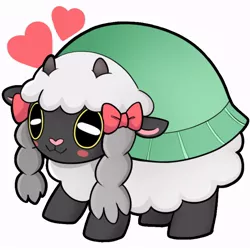 Size: 900x900 | Tagged: artist:gingercrisp91, blushing, blush sticker, bow, clothes, cosplay, costume, crossover, cute, derpibooru import, digital art, female, floating heart, hair bow, heart, pokémon, pokémon sword and shield, safe, smiling, solo, species swap, wooloo, yona, yonadorable