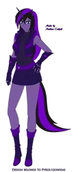Size: 1280x2884 | Tagged: safe, artist:pyrus-leonidas, derpibooru import, oc, oc:lilac steele, unofficial characters only, human, series:bakugan academy, armpits, boots, clothes, female, fingerless gloves, gloves, horn, horned humanization, humanized, humanized oc, jacket, leather jacket, pony coloring, shoes, simple background, skirt, smiling, smirk, solo, tailed humanization, tanktop, transparent background