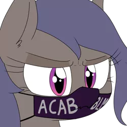 Size: 1024x1024 | Tagged: source needed, safe, artist:wafflecakes, derpibooru import, edit, oc, oc:night skies, bat pony, pony, acab, angry, black lives matter, bust, ear fluff, female, mare, mask, op is a duck, op started shit, politics, solo