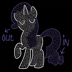 Size: 1024x1024 | Tagged: safe, artist:akellf, derpibooru import, rarity, arrow, black background, cute, female, maze, raribetes, simple background, solo, text