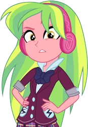 Size: 3001x4316 | Tagged: safe, artist:cloudyglow, derpibooru import, edit, editor:slayerbvc, vector edit, lemon zest, equestria girls, friendship games, absurd resolution, clothes, crystal prep academy uniform, female, hand on hip, headphones, looking at you, no makeup edit, school uniform, simple background, solo, transparent background, vector