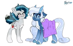 Size: 4600x2900 | Tagged: safe, artist:fluffyxai, derpibooru import, oc, oc:flintcatcher, oc:tanzanite, unofficial characters only, pegasus, pony, blanket, blushing, crystal, crystal batpony, cute, grumpy, simple background, smiling, transparent background