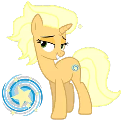 Size: 1105x1080 | Tagged: safe, artist:徐詩珮, derpibooru import, pony, unicorn, base used, cutie mark, eyelashes, female, grin, headcanon, lidded eyes, mare, simple background, smiling, solo, sungold, transparent background