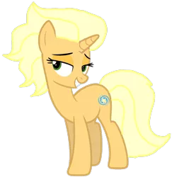 Size: 1048x1080 | Tagged: safe, alternate version, artist:徐詩珮, derpibooru import, pony, unicorn, base used, eyelashes, female, grin, lidded eyes, mare, simple background, smiling, solo, sungold, transparent background