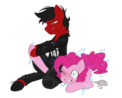 Size: 3100x2480 | Tagged: safe, artist:jadekettu, derpibooru import, pinkie pie, oc, oc:kervin, earth pony, pegasus, pony, angry, becky lynch, broken, caffeine, clothes, coffee, coffee mug, commission, commissioner:kervin, dis-arm-her, electricity, female, finisher, frown, gritted teeth, injured, jacket, lightning, male, mug, one eye closed, pants, pegasus oc, red and black oc, revenge, sequel, shirt, shoes, sports, submission, submission hold, this will end in happiness, this will end in pain, this will end in victory, wings, wrestling, wwe