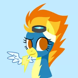 Size: 1560x1560 | Tagged: safe, artist:eclipsaaa, derpibooru import, spitfire, pony, blue background, clothes, female, goggles, mare, no pupils, simple background, solo, uniform, wonderbolts, wonderbolts uniform