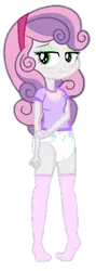 Size: 190x532 | Tagged: suggestive, artist:apony4u, artist:nightred15, derpibooru import, edit, edited edit, vector edit, sweetie belle, equestria girls, abdl, adorable face, background removed, clothes, cute, cutie mark diapers, diaper, diaper fetish, female, fetish, holding hands, implied rarity, non-baby in diaper, pink socks, shirt, simple background, smiling, socks, transparent background, vector