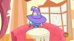 Size: 1667x931 | Tagged: safe, derpibooru import, screencap, trixie, friendship gems, my little pony: pony life, spoiler:pony life s01e12, spoiler:pony life s01e17, cape, clothes, female, hat, solo, trixie's cape, trixie's hat