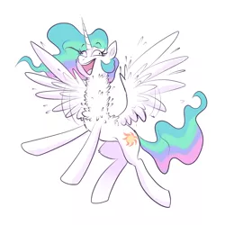 Size: 2000x2000 | Tagged: safe, artist:confetticakez, derpibooru import, princess celestia, alicorn, pony, cheek fluff, chest fluff, derp, excited, exuberant, female, flapping, flying, irrational exuberance, leg fluff, long neck, majestic as fuck, mare, missing accessory, necc, neck fluff, open mouth, princess necklestia, shitposting, sillestia, silly, silly pony, smiling, solo, spread wings, wat, wide eyes, wing fluff, wings