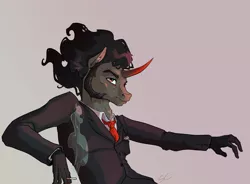 Size: 2953x2170 | Tagged: safe, artist:sourcherry, derpibooru import, king sombra, anthro, pony, unicorn, cigarette, clothes, colored horn, curved horn, frown, horn, looking at you, male, necktie, shirt, smoking, solo, sombra horn, suit