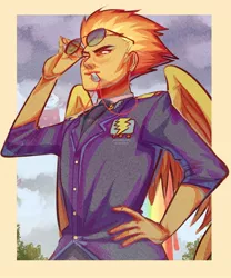 Size: 1024x1229 | Tagged: safe, artist:shabawdy, derpibooru import, spitfire, human, clothes, female, glasses, humanized, mouth hold, necktie, solo, sunglasses, uniform, whistle, winged humanization, wings, wonderbolts dress uniform