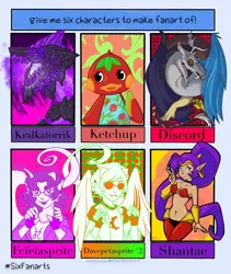 Size: 1080x1280 | Tagged: safe, artist:_glassie_, derpibooru import, discord, anthro, bird, draconequus, dragon, duck, genie, six fanarts, animal crossing, bikini, bust, clothes, crossover, fefetasprite, female, guild wars 2, homestuck, kralkatorrik, male, ms paint adventures, open mouth, peace sign, shantae, shantae (character), sharp teeth, sunglasses, swimsuit, teeth