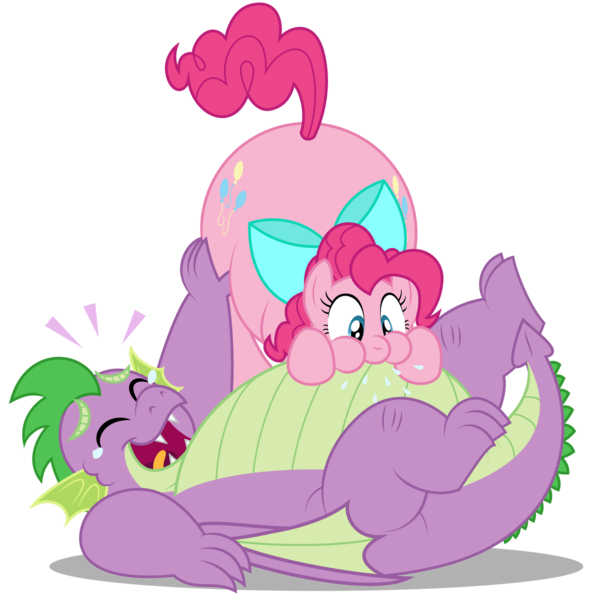 Size: 1280x1295 | Tagged: safe, artist:aleximusprime, derpibooru import, pinkie pie, spike, dragon, earth pony, pony, flurry heart's story, adult, adult spike, belly, blowing, bow, chubbie pie, chubby, chubby spike, crying, fanfic art, fat, fat spike, female, laughing, male, mare, older, older spike, onomatopoeia, plump, pudgy pie, raspberry, silly, simple background, tears of laughter, teary eyes, tongue out, transparent background, tummy buzz, vector, winged spike