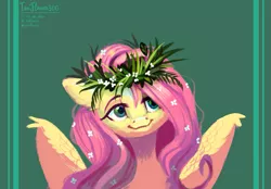 Size: 1539x1074 | Tagged: safe, artist:teaflower300, derpibooru import, fluttershy, pegasus, pony, bust, cute, digital art, female, floral head wreath, flower, flower in hair, mare, portrait, shyabetes, solo