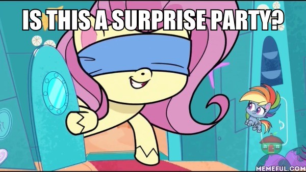 Size: 600x338 | Tagged: safe, derpibooru import, edit, edited screencap, screencap, fluttershy, rainbow dash, pegasus, pony, dol-fin-ale, my little pony: pony life, spoiler:pony life s01e12, spoiler:pony life s01e18, blindfold, caption, female, giant pony, giantshy, image macro, macro, mare, memeful.com, text, treehouse logo