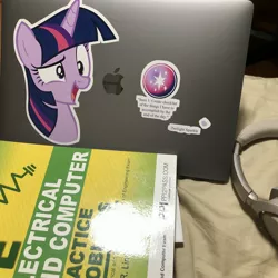 Size: 3024x3024 | Tagged: safe, derpibooru import, twilight sparkle, book, computer, laptop computer, quote, redbubble, sticker