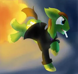 Size: 2304x2174 | Tagged: safe, artist:sixes&sevens, derpibooru import, doctor whooves, time turner, ponified, earth pony, pony, big ears, doctor who, explosion, mouth hold, ninth doctor, running, solo, sonic screwdriver, the doctor