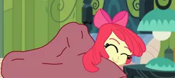 Size: 1242x556 | Tagged: safe, artist:gmaplay, derpibooru import, apple bloom, equestria girls, ass up, bed, bedroom, bloom butt, butt, caption, female, on bed, sleeping