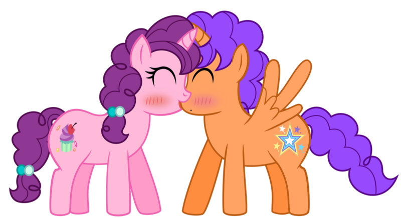 Size: 1024x558 | Tagged: safe, alternate version, artist:nupiethehero, derpibooru import, sugar belle, oc, oc:nupie, alicorn, pony, alicorn oc, alternate universe, cute, female, horn, kissing, male, mare, nupiebelle, show accurate, simple background, stallion, transparent background, wings