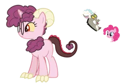 Size: 1024x700 | Tagged: safe, artist:sapphiretwinkle, derpibooru import, discord, pinkie pie, female, glasses, interspecies offspring, offspring, parent:discord, parent:pinkie pie, parents:discopie, simple background, transparent background