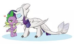 Size: 1700x1000 | Tagged: safe, artist:mew-me, derpibooru import, rarity, spike, dragon, light fury, unicorn, clothes, cosplay, costume, cute, female, floating heart, heart, how to train your dragon, male, raribetes, shipping, smiling, sparity, spikabetes, spikelove, straight