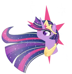 Size: 800x825 | Tagged: safe, artist:katsuforov-chan, artist:shiiazu, derpibooru import, princess twilight 2.0, twilight sparkle, twilight sparkle (alicorn), alicorn, pony, the last problem, colored pupils, crown, cutie mark, digital art, ear fluff, ethereal mane, female, jewelry, older, older twilight, rainbow power, rainbow power-ified, regalia, simple background, smiling, solo, sparkles, transparent background, watermark