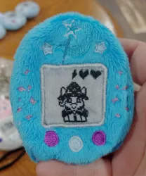 Size: 1164x1397 | Tagged: safe, artist:sew_adorkable, derpibooru import, trixie, buttons, cape, clothes, cute, diatrixes, embroidery, female, hat, irl, photo, plushie, tamagotchi, trixie's cape, trixie's hat