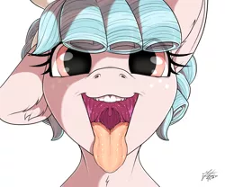 Size: 4000x3333 | Tagged: source needed, suggestive, artist:azerta56, derpibooru import, cozy glow, pegasus, pony, esophagus, female, filly, filly predator, floppy ears, freckles, gullet, human teeth, imminent vore, looking at you, maw, mawshot, open mouth, oral invitation, salivating, simple background, slimy, solo, solo female, taste buds, tongue out, uvula, white background