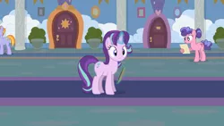 Size: 1246x701 | Tagged: safe, artist:agrol, derpibooru import, auburn vision, berry blend, berry bliss, starlight glimmer, headmare of the school, blissabetes, clipboard, cute, friendship student, glimmerbetes, magic, magic aura, school of friendship, youtube source