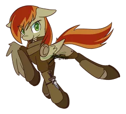 Size: 1340x1219 | Tagged: safe, artist:wishdreamstar, derpibooru import, oc, oc:bracer, unofficial characters only, pegasus, armor, commission, emw:mmmm, eye clipping through hair, leather armor, pegasus oc, simple background, solo, transparent background, wings