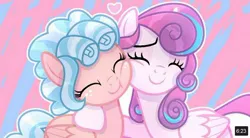 Size: 530x293 | Tagged: safe, artist:lilith1light, derpibooru import, cozy glow, princess flurry heart, alicorn, pegasus, pony, base used, cheek squish, eyes closed, female, mare, older, older cozy glow, older flurry heart, side hug, smiling, squishy cheeks