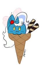Size: 1280x2149 | Tagged: safe, artist:lib-fluffymoss, derpibooru import, oc, oc:fleurbelle, alicorn, pony, adorabelle, alicorn oc, blushing, bow, cherry, cute, female, food, hair bow, horn, ice cream, ice cream cone, mare, simple background, transparent background, wings, yellow eyes
