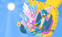 Size: 1920x1152 | Tagged: safe, artist:shaslan, derpibooru import, gallus, silverstream, gryphon, hippogriff, adorable distress, commission, cute, diastreamies, fear, gallabetes, open mouth, pony on earth, roller coaster, screaming, varying degrees of amusement