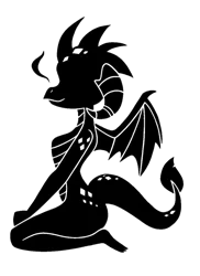 Size: 861x1185 | Tagged: safe, artist:timmy_22222001, derpibooru import, edit, princess ember, anthro, dragon, decal, female, kneeling, silhouette, simple background, solo, tattoo, transparent background