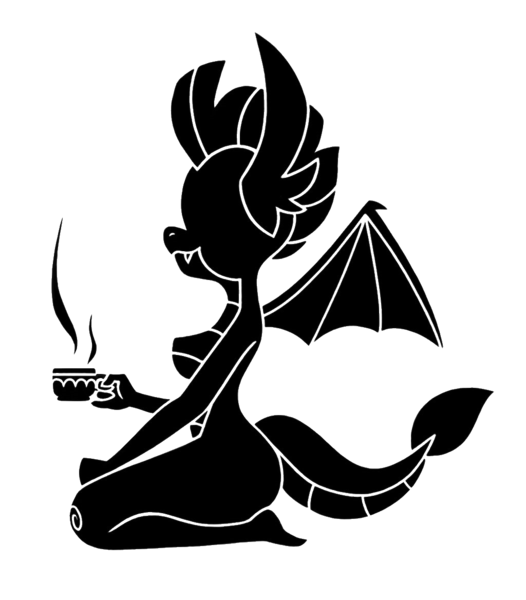 Size: 1024x1168 | Tagged: suggestive, artist:timmy_22222001, derpibooru import, edit, smolder, anthro, dragon, breasts, busty smolder, cup, female, kneeling, silhouette, simple background, solo, solo female, tattoo, teacup, transparent background