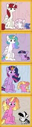 Size: 2250x9000 | Tagged: safe, artist:tjpones, derpibooru import, luster dawn, princess celestia, princess luna, princess twilight 2.0, twilight sparkle, twilight sparkle (alicorn), oc, oc:fausticorn, oc:matriarch zeg'us, alicorn, pony, unicorn, zebra, the last problem, alicornified, cewestia, circle of life, female, filly, lustercorn, lustie, race swap, sitting, squatpony, twiggie, twiggie 2.0, woona, woonoggles, younger