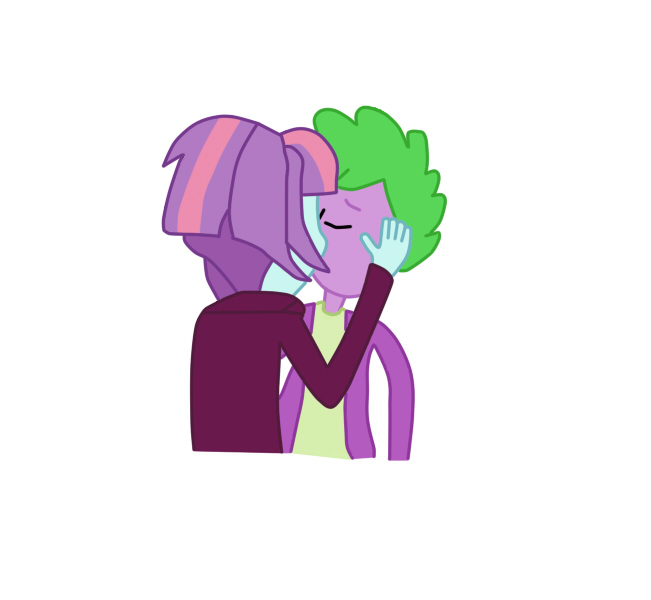 Size: 651x600 | Tagged: safe, derpibooru import, spike, sunny flare, human, equestria girls, hand on cheek, human spike, humanized, kissing, remake, shadowbolts, shipping, spike gets all the crystal prep, spike gets all the equestria girls, spikeflare