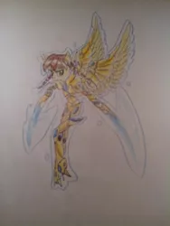Size: 640x853 | Tagged: anthro, armor, artist:kiwwsplash, derpibooru import, flying, oc, pegasus, pegasus oc, safe, solo, sword, traditional art, unofficial characters only, weapon, wings