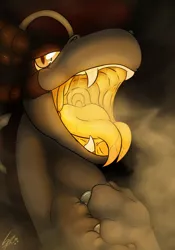 Size: 2410x3448 | Tagged: suggestive, artist:splitterpic, derpibooru import, oc, oc:biepbot, breath, drool, forked tongue, glowing eyes, glowing insides, glowing mouth, glowing tongue, mawshot, open mouth, paws, salivating, sexy eyes, throat bulge, tongue out, vore