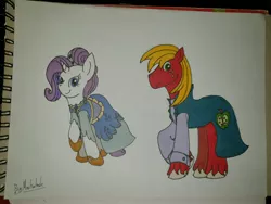 Size: 4032x3024 | Tagged: safe, artist:bigmackintosh, derpibooru import, big macintosh, rarity, pony, clothes, dress, female, male, mare, pencil drawing, rarimac, shipping, signature, stallion, straight, suit, traditional art