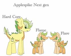 Size: 1534x1213 | Tagged: safe, artist:analyia09, derpibooru import, oc, oc:flame, oc:flare, oc:hard core, unofficial characters only, dracony, hybrid, brother and sister, female, interspecies offspring, male, next generation, offspring, parent:applejack, parents:applespike, parent:spike, siblings, simple background, twins, white background