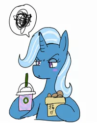 Size: 1761x2220 | Tagged: safe, artist:omegapony16, derpibooru import, trixie, unicorn, angry, blushing, digital art, female, frappuccino, japanese, moon runes, solo, unicorn frappuccino