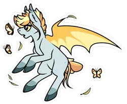 Size: 1373x1125 | Tagged: safe, artist:catdork, derpibooru import, oc, oc:monarch, unofficial characters only, bat pony, butterfly, insect, bat pony oc, bat wings, cute, simple background, solo, transparent background, wings