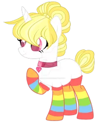 Size: 1280x1531 | Tagged: safe, artist:lazuli, artist:magicdarkart, derpibooru import, oc, unnamed oc, unofficial characters only, pony, unicorn, choker, clothes, deviantart watermark, female, mare, obtrusive watermark, rainbow socks, simple background, socks, solo, striped socks, transparent background, watermark