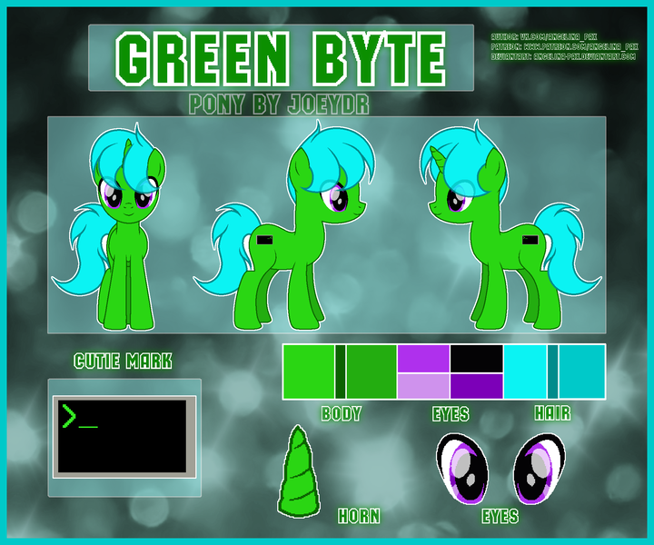 Size: 1920x1600 | Tagged: safe, artist:angelina-pax, derpibooru import, oc, oc:green byte, unofficial characters only, pony, unicorn, color palette, commission, cutie mark, horn, male, reference sheet, solo, stallion, unicorn oc, ych result