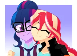 Size: 3264x2358 | Tagged: safe, artist:xan-gelx, derpibooru import, sci-twi, sunset shimmer, twilight sparkle, equestria girls, blushing, cheek squish, cheek to cheek, cute, eyes closed, female, glasses, lesbian, scitwishimmer, shimmerbetes, shipping, side hug, squishy cheeks, sunsetsparkle, twiabetes