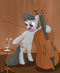 Size: 1848x2245 | Tagged: safe, artist:chocodamai, derpibooru import, octavia melody, earth pony, bipedal, bow (instrument), bowtie, cello, cello bow, digital art, female, metronome, musical instrument, solo, table