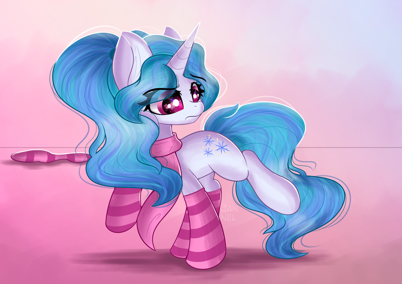 Size: 4092x2893 | Tagged: safe, artist:janelearts, derpibooru import, pony, unicorn, clothes, female, mare, scarf, socks, solo, striped socks